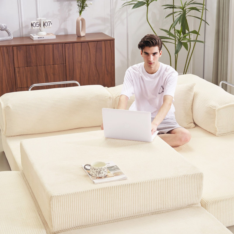 Canapé-lit modulaire pliable en L de Boneless, Beige