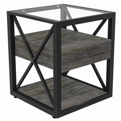 End Table with Tempered Glass Top and drawer by 17 Stories