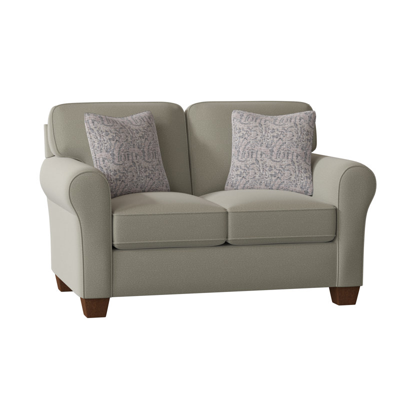 Annabel Upholstered 59'' Loveseat, Tusk Beige Performance, Laguna Blue Floral Performance, Dark Walnut