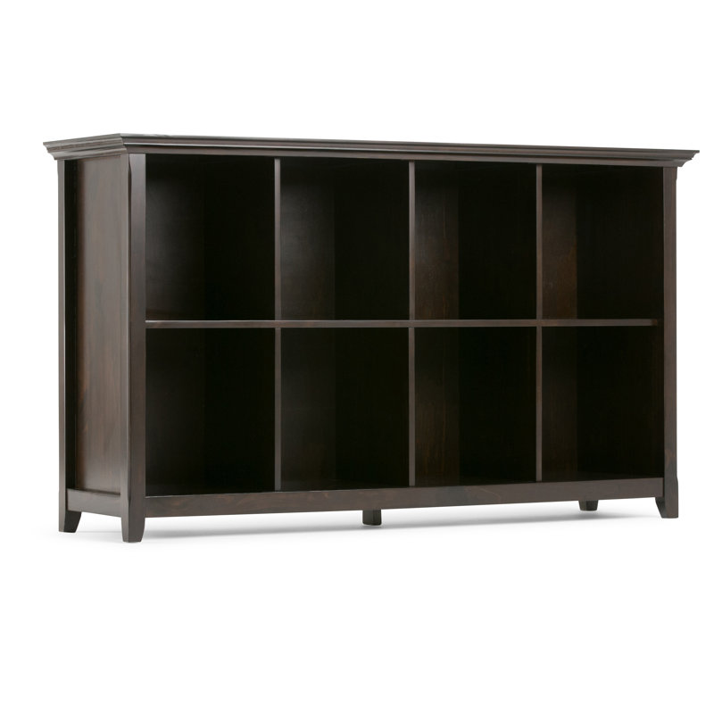 Amherst 57"W Solid Wood Transitional 8-Cube Storage Sofa Table with Open Shelving, Hickory Brown