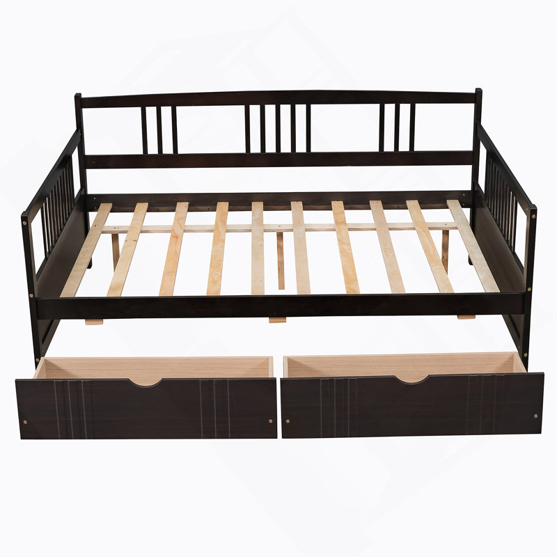 Daybed Wood Bed with Two Drawers, Espresso