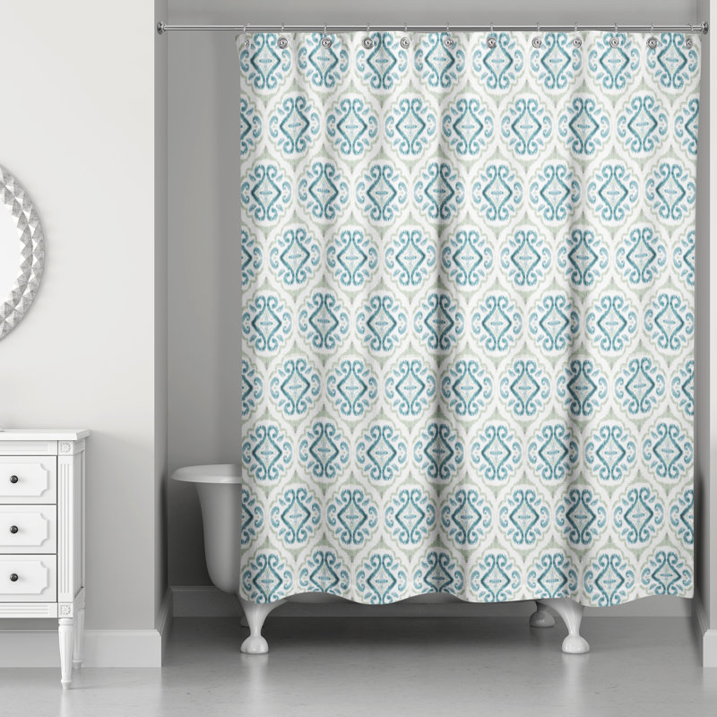 Langridge Geometric Single Shower Curtain, Teal Geometric 2