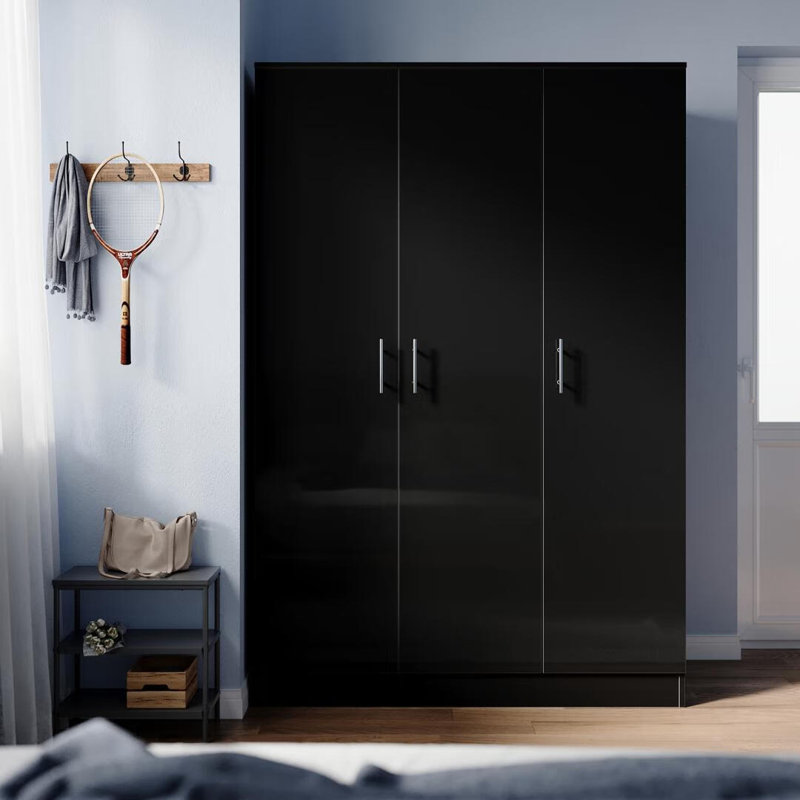 Shivom 3 Door Manufactured Wood Wardrobe, Matte Black