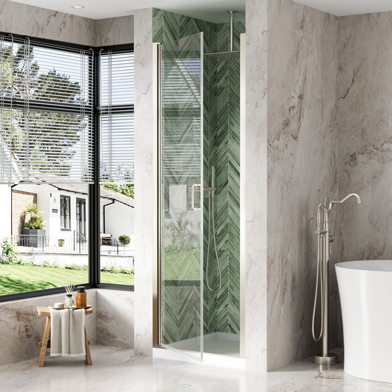 28"x 72" H Semi-Frameless Pivot Shower Door with  1/4 inch(6mm) Clear Tempered Glass And Handle,Brushed Nickel