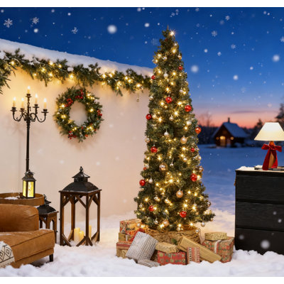 Arbre de Noël courbé 6 pi avec arbre de Noël fantaisiste et support en métal