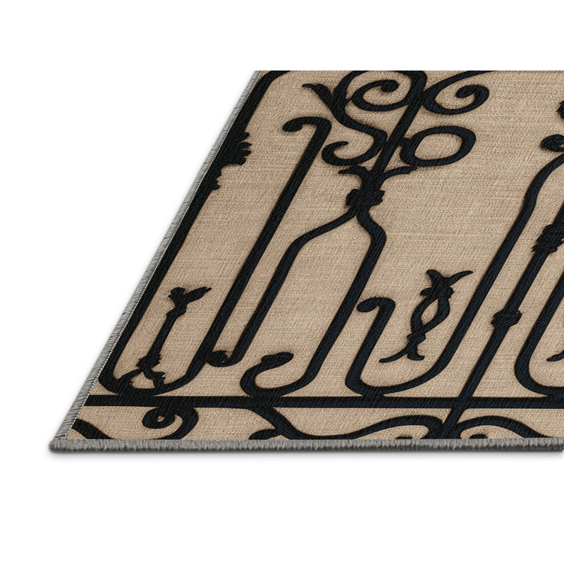 Washable Wrought Iron Farm Area Rug, Rectangle 3' x 5'