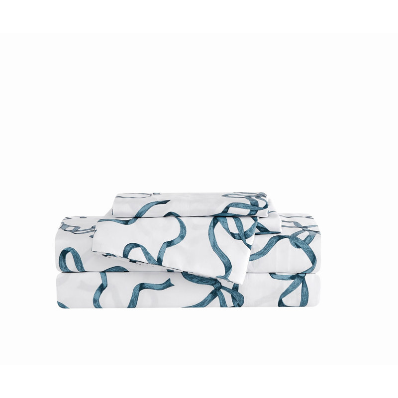 Ensemble de draps à imprimé de nœuds, Bleu, Ensemble de draps pour lit simple avec 1 taie d'or