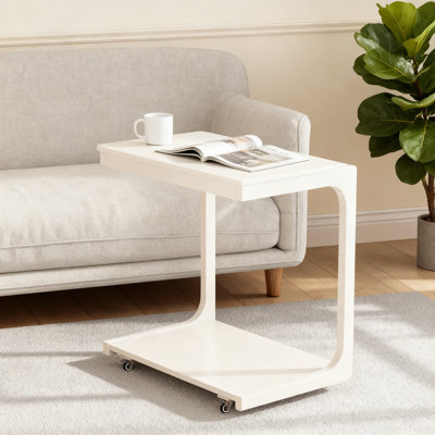 Table de bout réglable en forme de C avec roulettes verrouillables, table d'appoint roulante peu encombrante pour canapé, salon et chambre à coucher