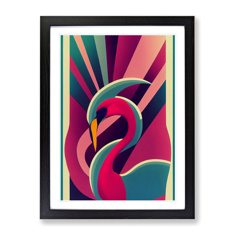 Modern Flamingo Abstract - Framed Print, Black, 34cm H x 25cm W x 2cm D