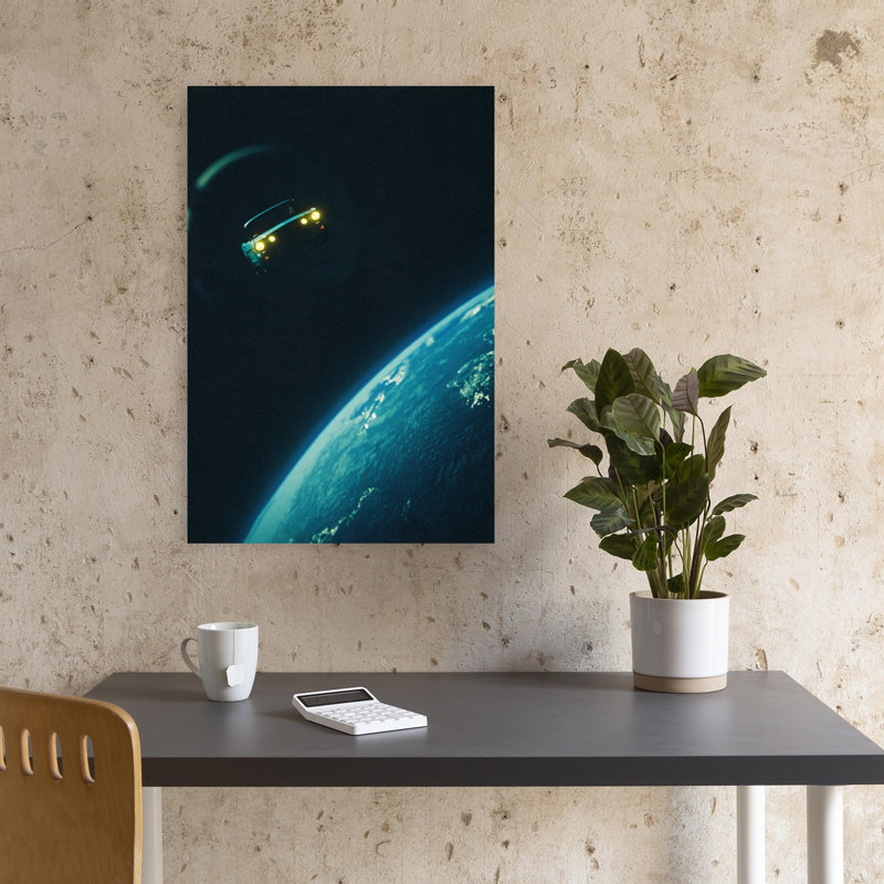 Road Trip In Space, une affiche murale colorée et moderne représentant un paysage naturel contemporain, 18" H x 12" W