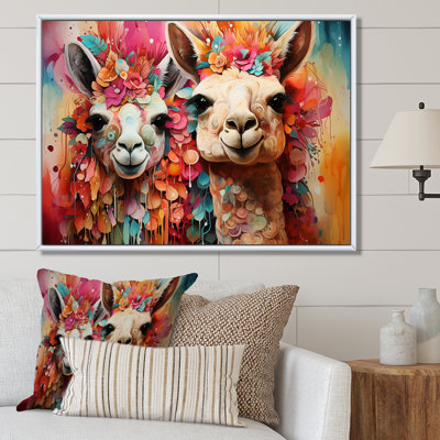 Portrait floral coloré d'alpagas moelleux - Alpaca, art mural