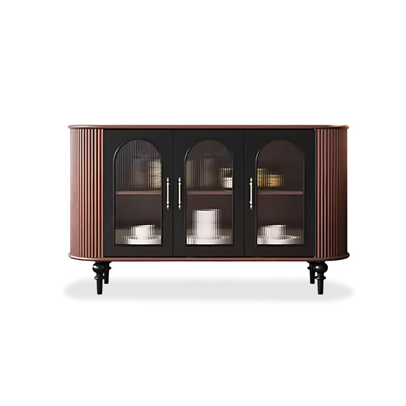 Buffet en bois massif noir et noyer