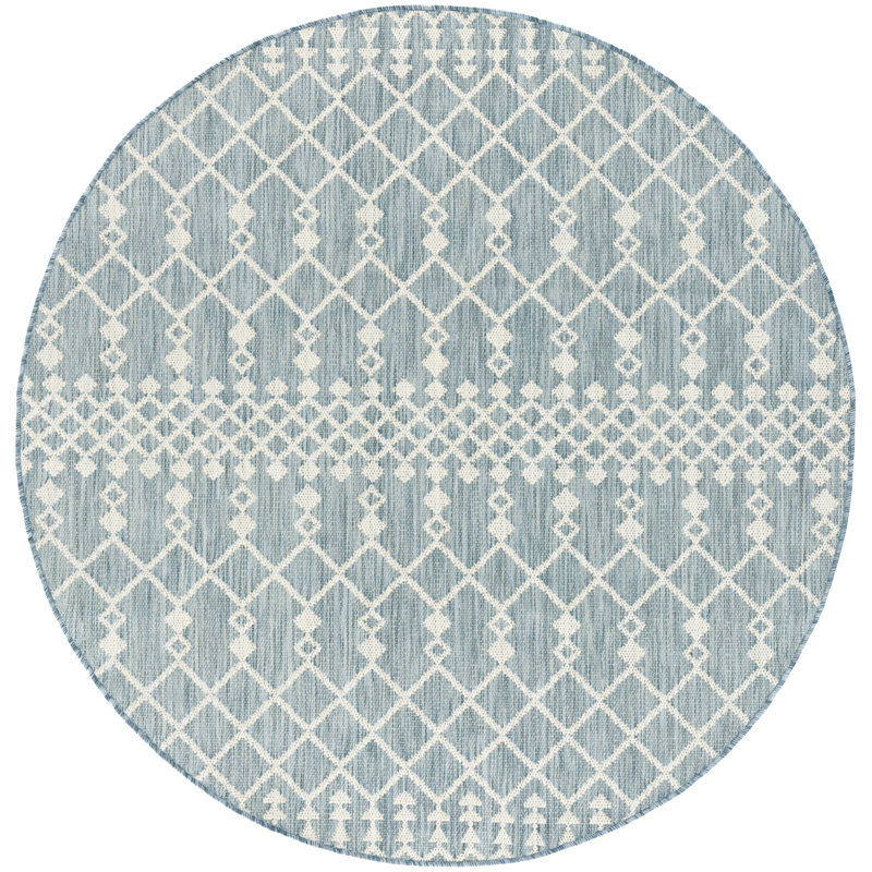 Robbs Rectangle Indoor/Outdoor Area Rug, Aqua/Blue, Round 6'