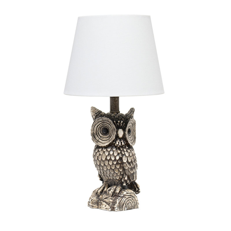 Lampe de table hibou Nocturn en polyrésine, marron, abat-jour blanc neige, 50,5 cm (19,85 po) de hauteur, White