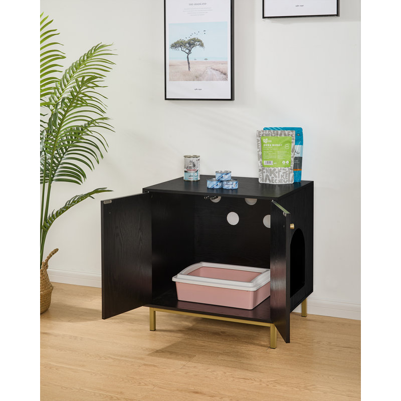 Cat Litter Box Enclosure, Hidden Litter Box Furniture with Double Doors, Wooden Pet House Side End Table, Tall Legs, 60 x 50 x 61 cm, Living Room, Bedroom