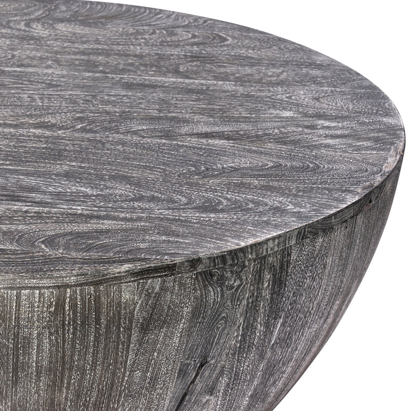 Table basse cylindrique en bois massif Teasdale, Noir sablé