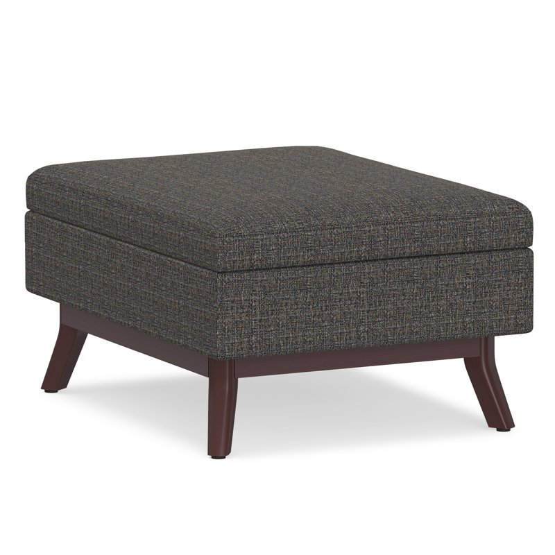 Owen 34"W Upholstered Fabric Mid-Century Modern Rectangular Lift-Top Ottoman with Tapered Legs, Ebony Tweed Look Polyester