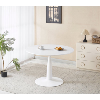 Table de salle à manger ronde avec pied central robuste, idéale pour les petits espaces, les appartements, les cafés, les bureaux et les salons.