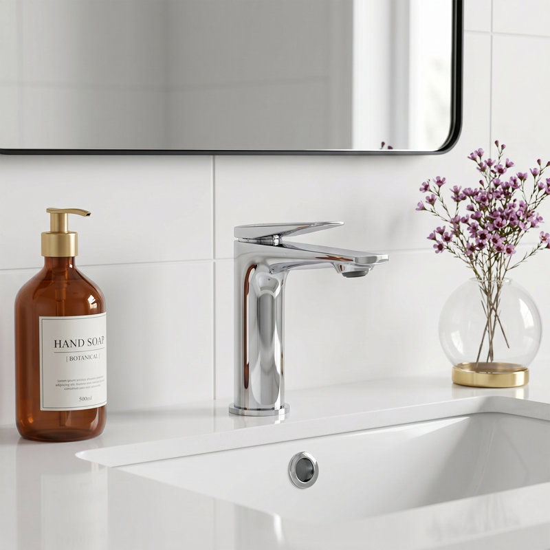 5.7" Height Modern Single Handle Bathroom Sink Faucet, Lead Free Solid Brass with Removable Aerator, Chrome