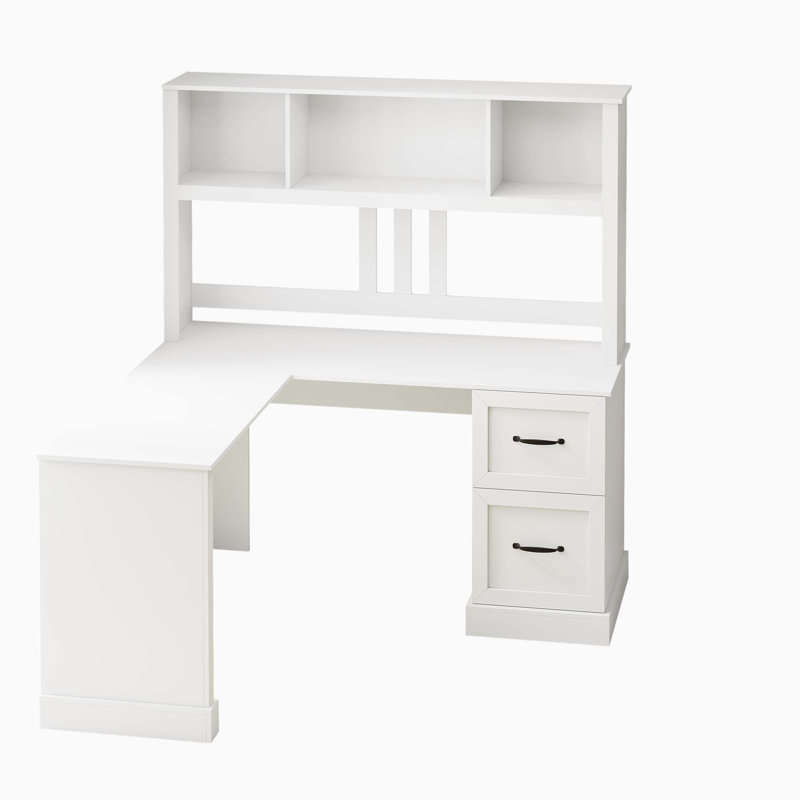Bureau en L avec huche Melaniece, Blanc antique, H 64,96 po x l 59,84 po x P 23,19 po
