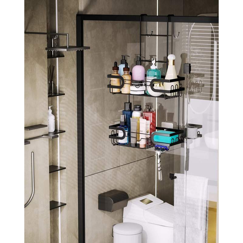 Serviteur de douche au-dessus de la porte - 14 crochets, acier inoxydable antirouille, organisateur de salle de bain peu encombrant