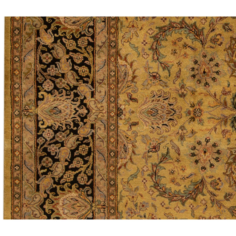 Hand Knotted Wool Oriental Area Rug in Gold And Black