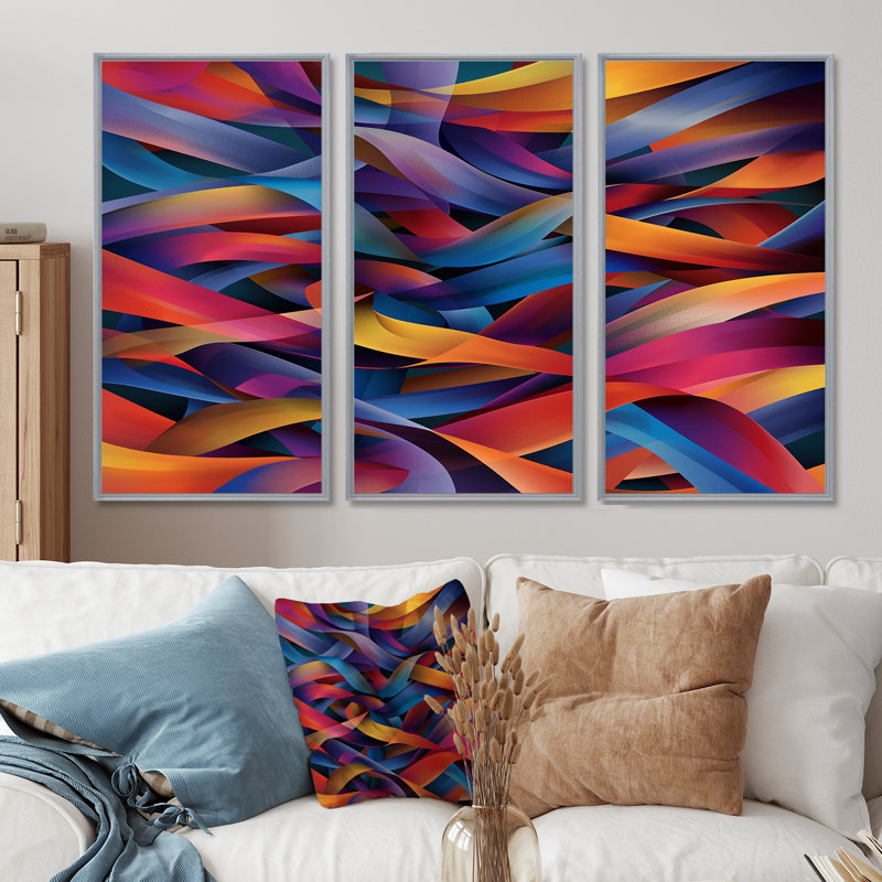Ensemble d'art mural Creigh - Waves, Encadrement argenté, H 40 po x l 60 po x P 1 po