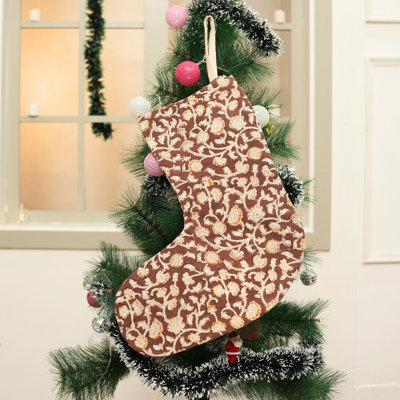 Fabdivine Hand Block Printed Christmas Stocking Eco-Friendly Cotton Holiday Accent- Himachal