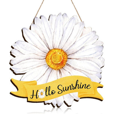 Summer Daisy Door Sign – Hello Sunshine Wooden Daisy Wreath For Front Door, Rustic Floral Welcome Hanging Sign For Home, Wall, Window, Porch, And Indoor/outdoor Décor