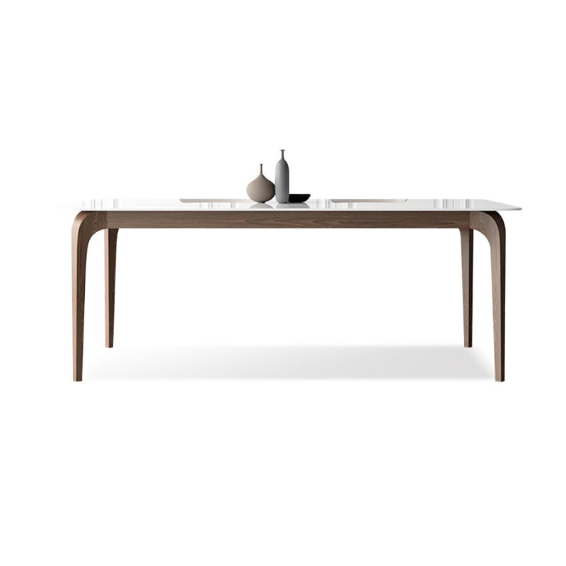 White + Nut-brown Rectangular Sintered Stone + Solid Wood Dining Table, 29.53"H x 62.99"L x 31.5"W