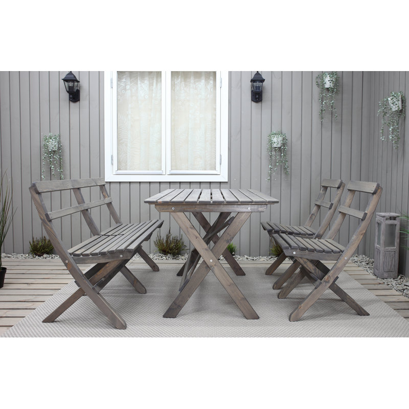 Delia 4 - Person Wood Patio Dining Set with Rectangular Table, Ash Grey