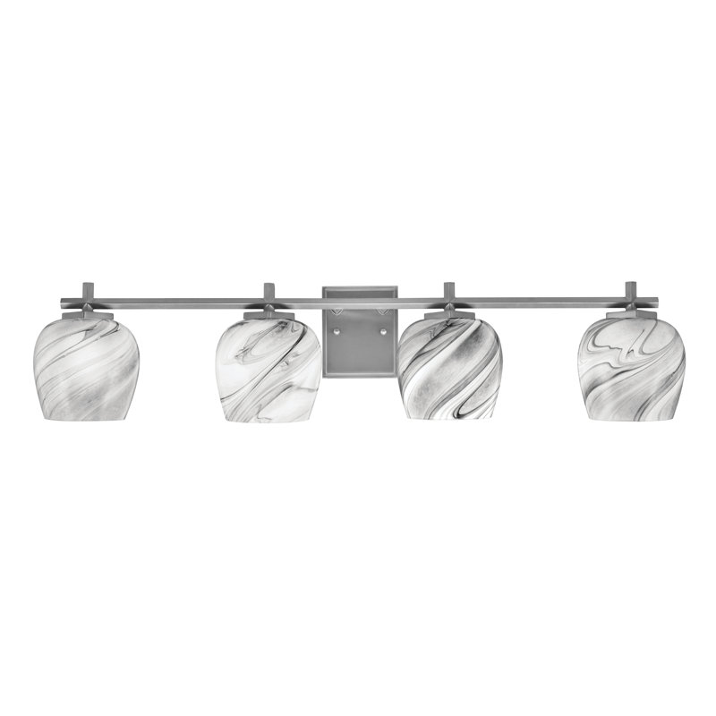 Barre de salle de bain Finola avec verre tourbillonnant onyx, H 8 po x l 37,25 po x P 7,25 po, 4 lumières, Graphite