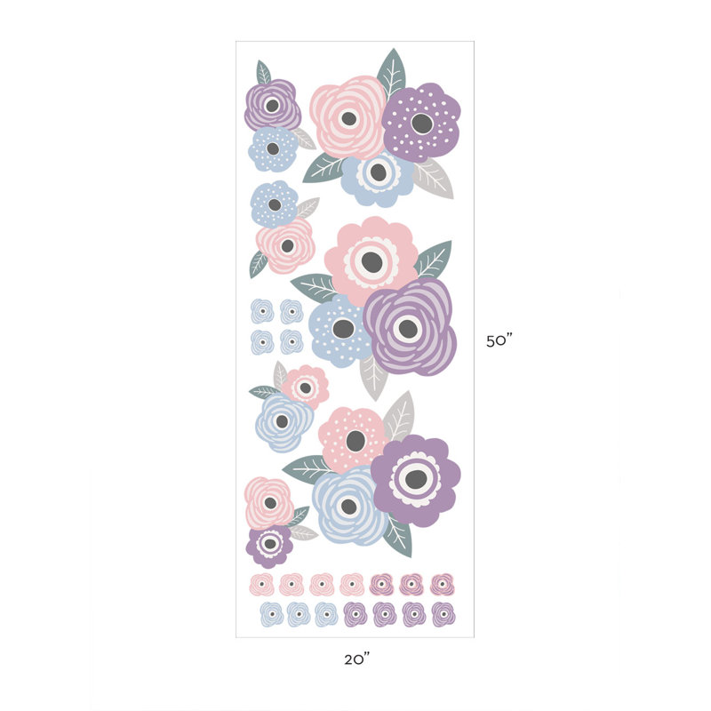 Décalcomanie murale fleur pour enfants, Bleu pastel / lilas