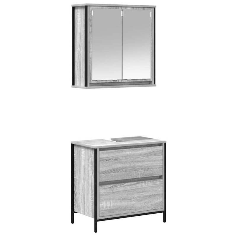 2 Piece Bathroom Furniture Set Engineered Wood, Gray