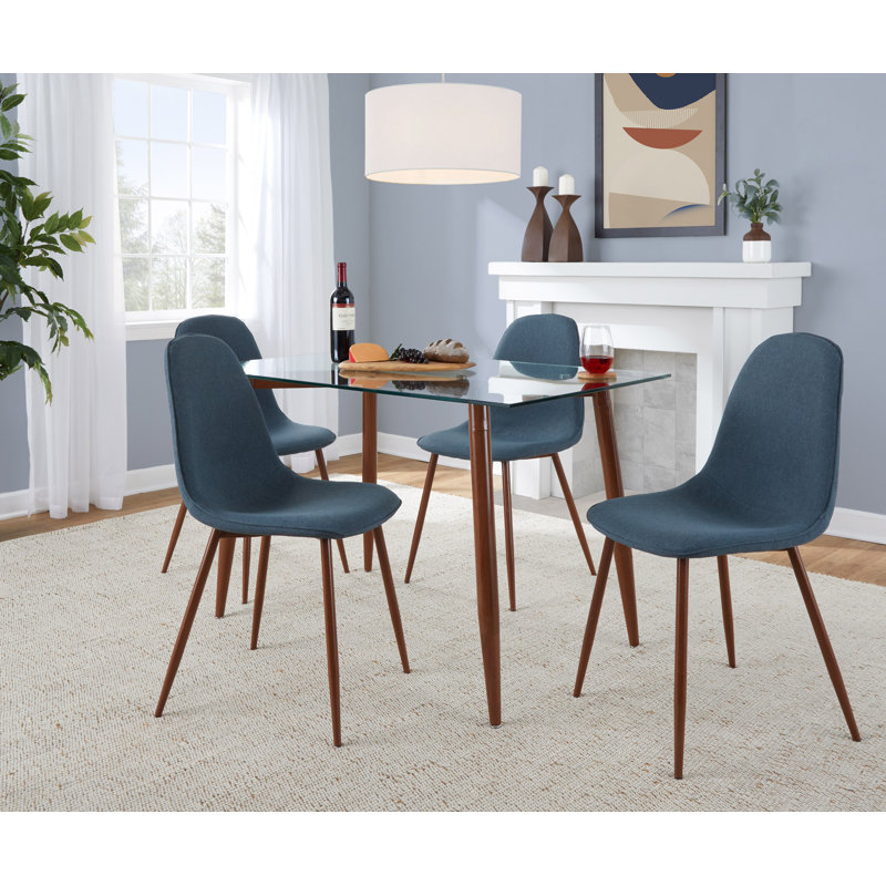 Elzada 18.5'' H Upholstered Side Chair, Blue Polyester Blend, Walnut