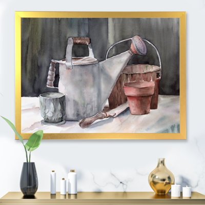 Nature morte représentant un arrosoir de jardin - reproduction sur toile
