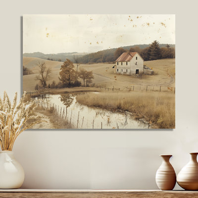 Paysage de ferme brun américain II - ferme, art mural