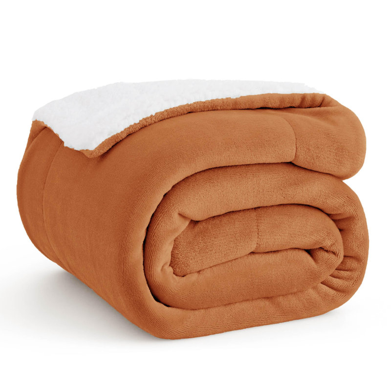 Literie GentleSoft ™ Sherpa pour lit simple / simple TG - couverture épaisse pour lit chaud toutes saisons - orange brûlé - cadeau idéal pour les étudiants