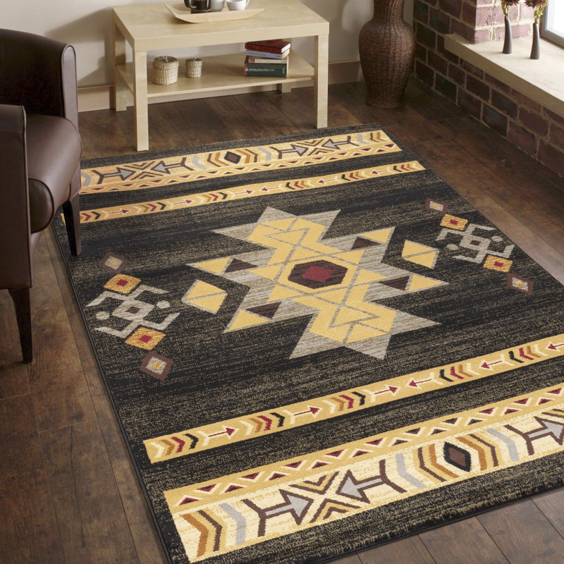 Tapis noir - 5 pi 3 po X 7 en polypropylène pour une durabilité à long terme et un style tribu noir