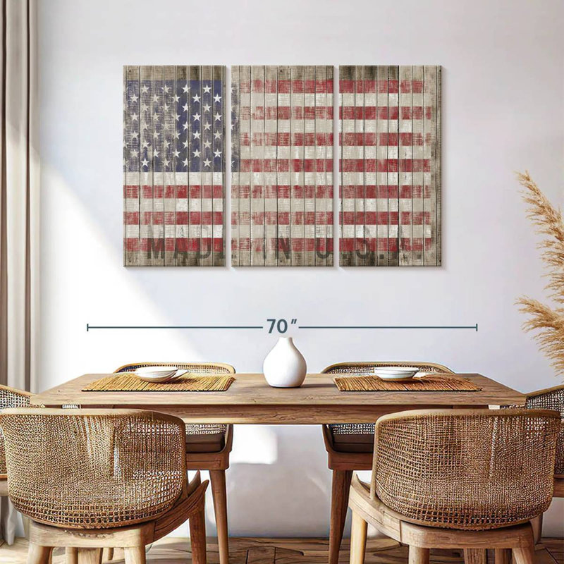Drapeau américain Borges, grunge en bois, H 36 po x l 57 po