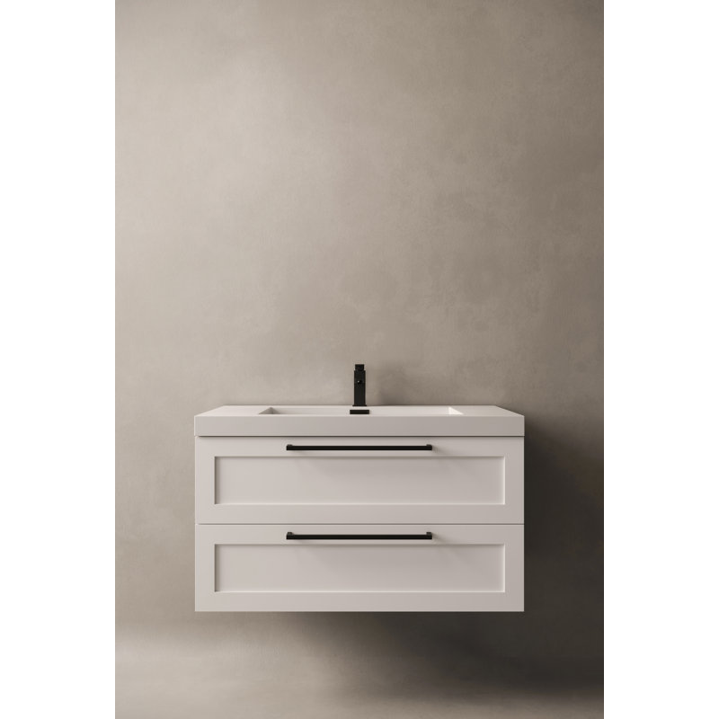 Devillage 24" Wall Mounted Single Bathroom Vanity with Engineered Stone Top, White Lacquer
