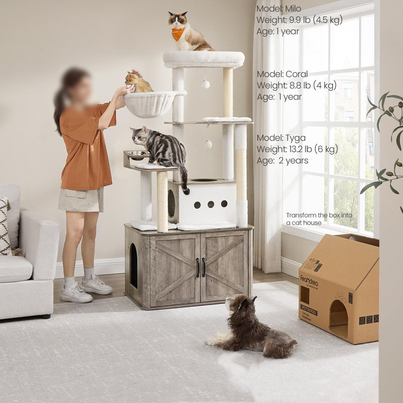 66.9-Inch Heather Greige Sisal Cat Tower with Litter Box Enclosure
