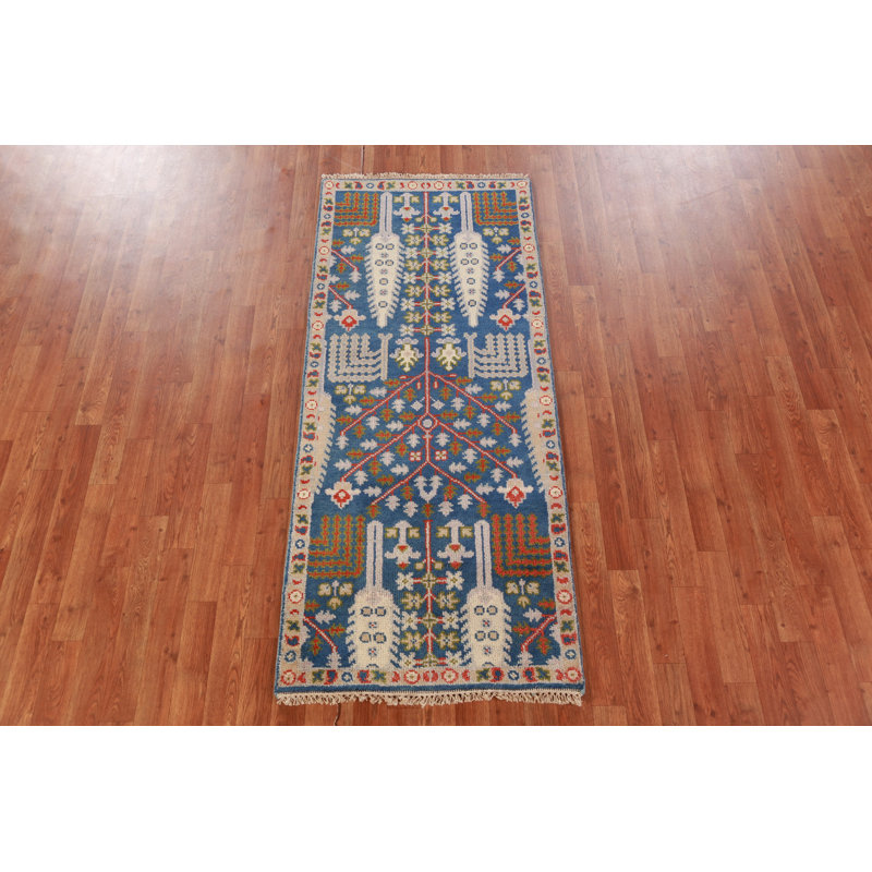 Blue Handmade Wool Oushak Indian Rug 3x6
