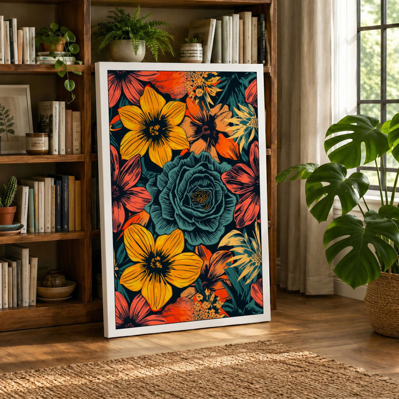 Festive Floral Tapestry Botanical - Wrapped Canvas, 24x16 - 61.0 x 40.6 cm, Cream Border