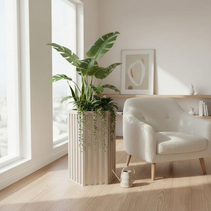 Pot à fleurs Hexagon Colonne, H 30,25 po x l 14,38 po x P 16,5 po, Brun cendré