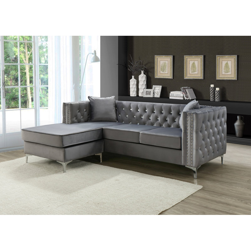 Cannella Upholstered L-Shaped Sectional Reversible, Gray