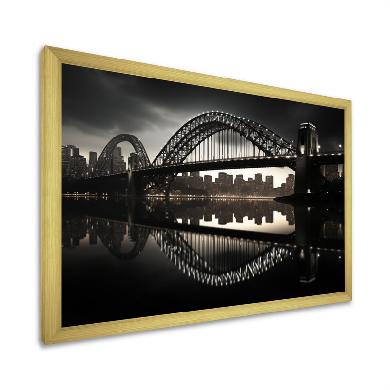 Eduvigène gris pont acier symphonique gris anthracite III - reproduction sur toile, Cadre doré à une seule photo