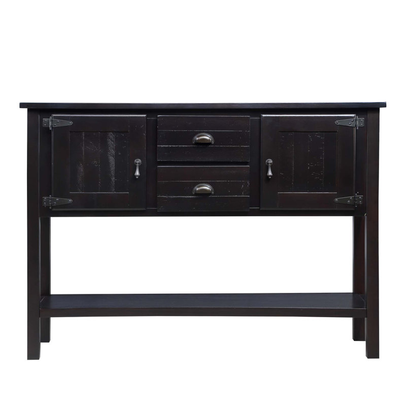 48'' Solid Wood Sideboard Console Table with 2 Drawers and Cabinets and Bottom Shelf, Retro Style Storage Dining Buffet Server Cabinet for Living Room Kitchen Dining Room (Espresso