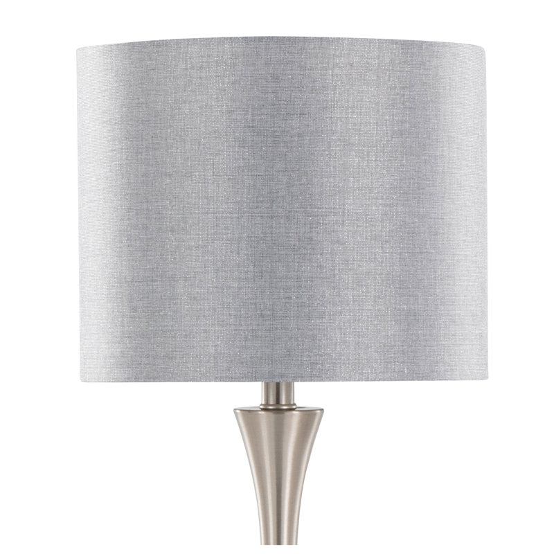Lenuxe 25" Contemporary Brushed Nickel Table Lamp Set with Grey Linen Shade and Built-in USB Port - Set of 2