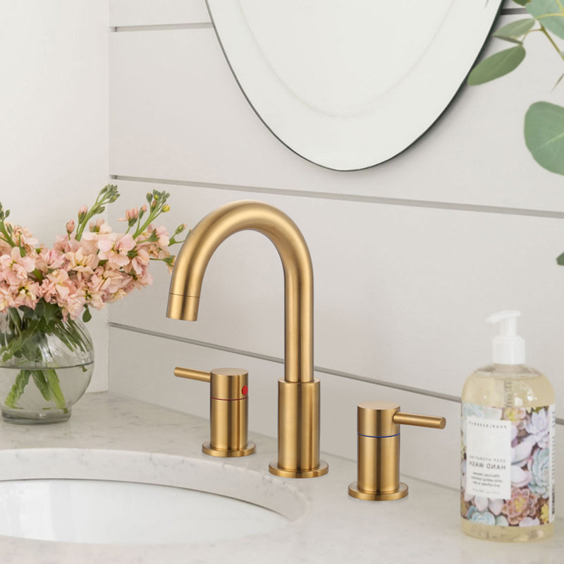 Widespread 2-handle Bathroom Faucet with Drain Assembly, Gold